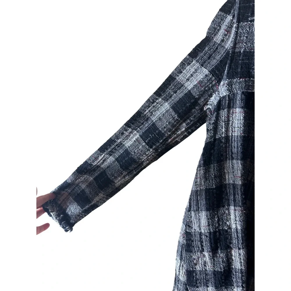 Free People Plaid‎ Cowl Neck Tunic Top Fringe Raw Hem Distressed Size Small